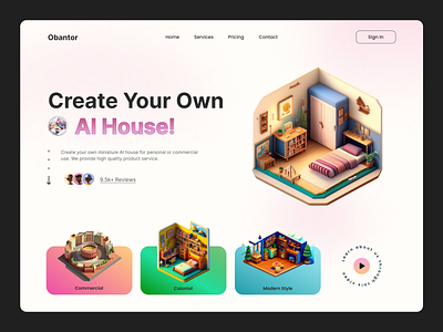 Hero Exploration 3d ai ai page artificial create design designer generate house landing page project remote task trending ui uxui web design web page website