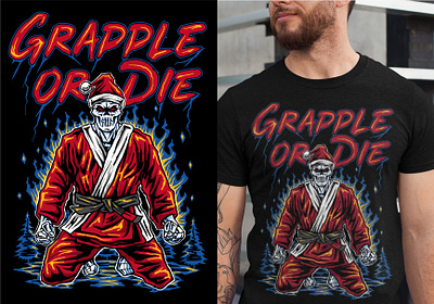 Grapple or Die t-shirt design artwork bones cartoon design graphic design illustration judo jujitsu karate logo martial art mma skeleton ufc ui warren lotas