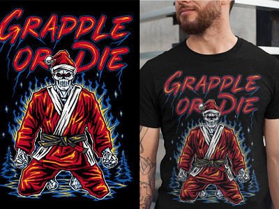 Grapple or Die t-shirt design artwork bones cartoon design graphic design illustration judo jujitsu karate logo martial art mma skeleton ufc ui warren lotas