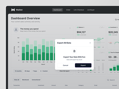 Walitet - Export Data bank bank card banking design digital wallet app e wallet finance design finance ui financial fintech fintech app fintech dashboard fintech product payment product design saving transactions ui ux