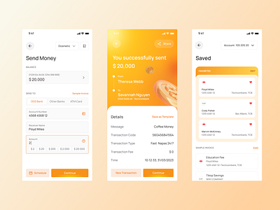 Online Banking application bank finance gradient mobile mobile app orange technology ui uidesign uiux
