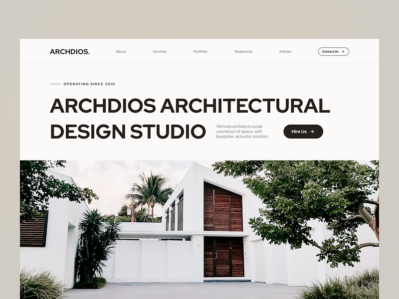 Archdios - Architecture Landing Page agency architects architectural bold building clean construction design editorial eksterior hero homepage interior landingpage property real estate studio ui design web website