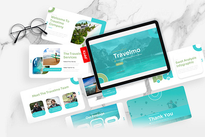 Travelmo PowerPoint Template agency blue business green gsl key modern powerpoint ppt pptx presentation template travel travelmo ui website