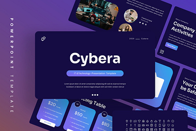 Cybera PowerPoint Template blue business cybera gsl it solution key modern powerpoint ppt pptx presentation template purple technology ui website