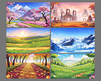 Vector Art Style Background Collection - AI Generated ai generated autumn background colorful desert high resolution illustration lake landscape moon mountain nature spring summer sun vector art winter