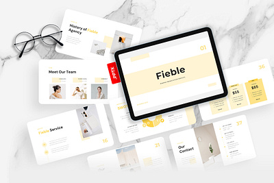 Fieble PowerPoint Template business fieble gsl key minimal modern powerpoint ppt pptx presentation template ui website white yellow