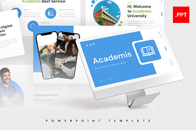 Academis PowerPoint Template academis blue business education green gsl key modern powerpoint ppt pptx presentation template ui university website