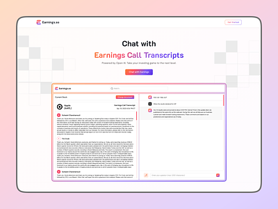 Earnings.so - Ai Chat | Webapp | Financial Stocks ai chat ai design ai platform ai tool animation artificial branding chat bot creative ui design financials graphic design modern sec filings transcripts ui user experiance ux webdesign website