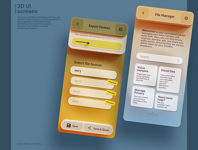 3D UI explorations 3d 3d user interface 3dui aivoice audio blender branding deepfake future mobile app onboarding productdesign texttospeech ui ux