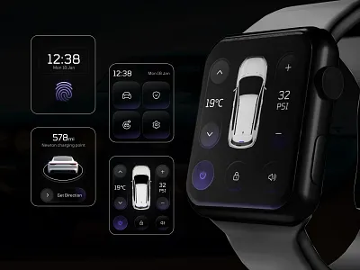 Car Control Smart Watch Concept app design app ui apple watch car car app clean control evcar graphic design map navigation remote smart car smart watch ui design uxui watch watch os watchui wearable