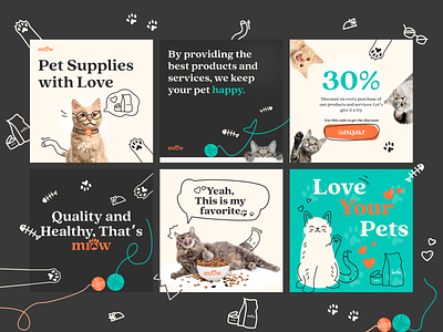 Miow - Instagram Feed Exploration cat color cute design feed fun graphic design grid illustrations instagram kitty pet post social media thumbnail typography