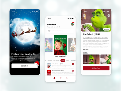 Christmas Movie App branding button christmas design detail home minimal mobile mobile design movie noel onboarding red santa ui user interface ux xmas