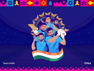 Illustration-Team India | CWC23🏏 3d app app design branding cricket cricket score cwc2023 digital art graphic design icc illustration indian cricket team logo men world cup minimal motion graphics orbix studio ui ui design ux design