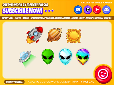 👽🛸Custom Alien & Ufo Sub or Bit Badges🛸👽 animation custom emotes twitch design discord emotes facebook emotes graphic design illustration logo loyalty badges twitch emotes twitchemotes youtube emotes