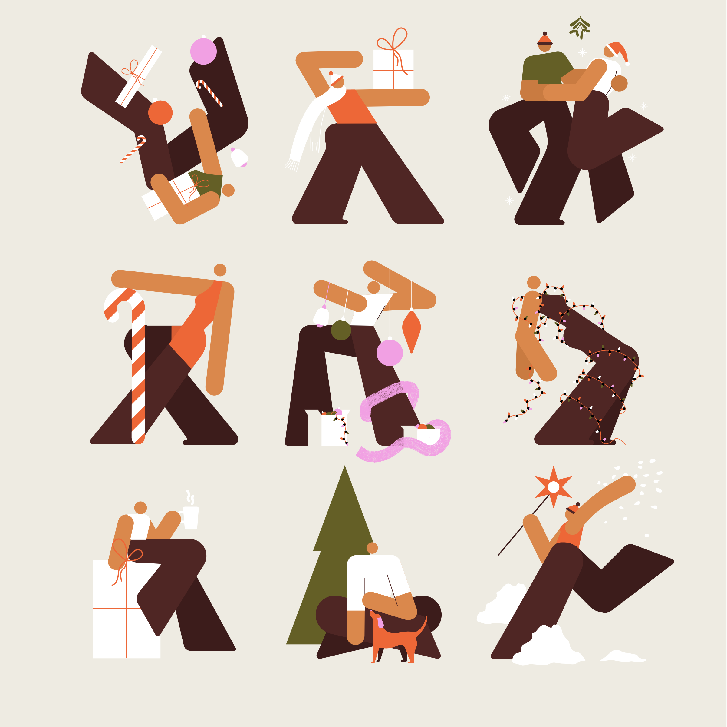 Preparing to Christmas candy character christmas christmas balls christmas tree dog flat friends hat illustration presents puppy santa scarf tree vector xmas