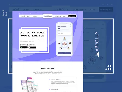 APPOLLY Transaction App Landing Page bank app graphic design landing page ui