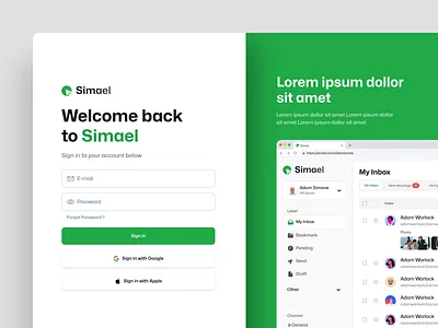 Sign in - Simael Saas Dashboard dashboard dashboard design dashboard ui design email email bussines interface mail minimal platform saas saas design saas interface sidebar sign in uiux ux web app web design web ui