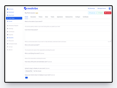 Medtribe blue course flat design form healthcare learning medtribe monochrome product design sidebar teaching ux web application