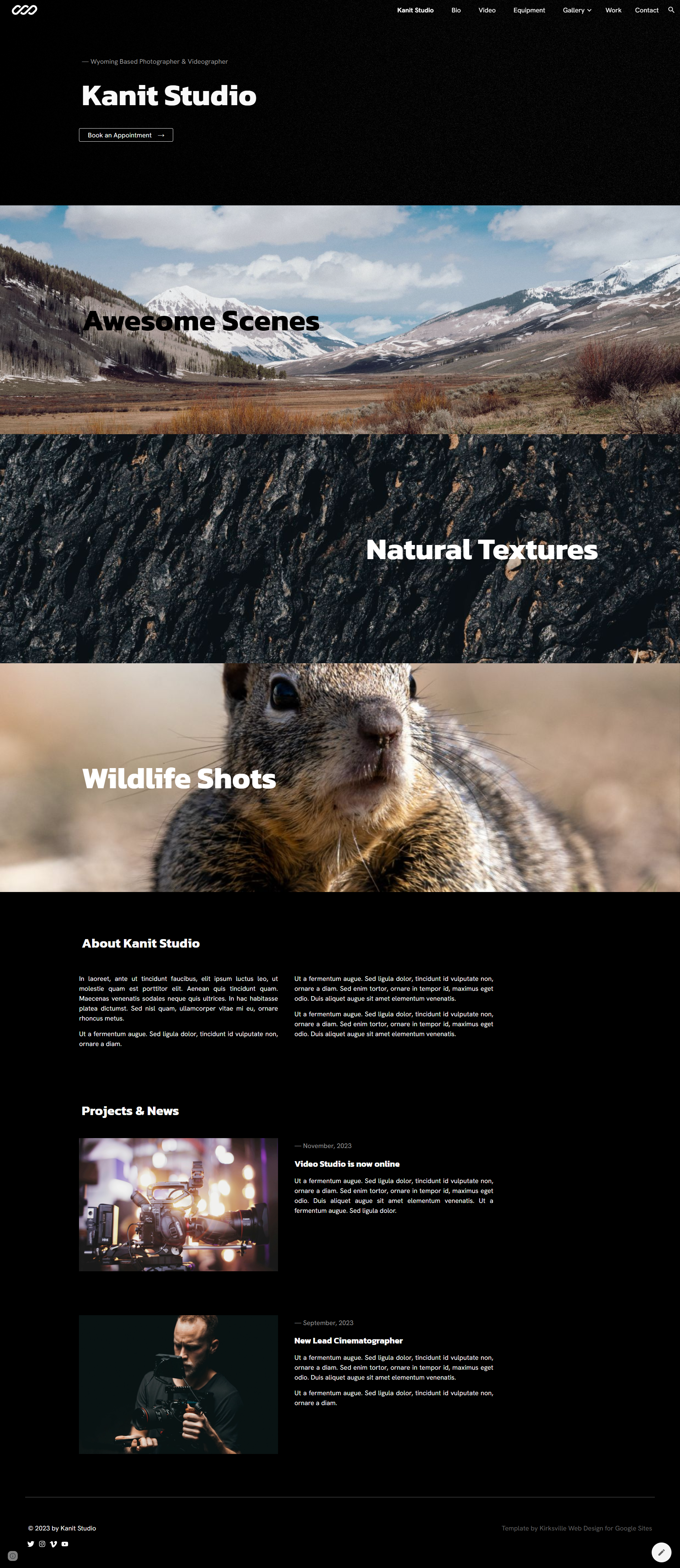 Kanit Studio for Google Sites - Custom Theme - Dark & Bold black dark dark mode design google sites google sites template google sites theme kanit portfolio typography web design website