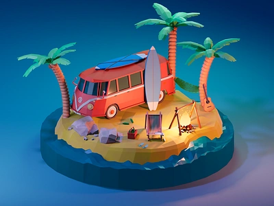 Hawaiian Island scene 3d blender graphic design photoshop ui