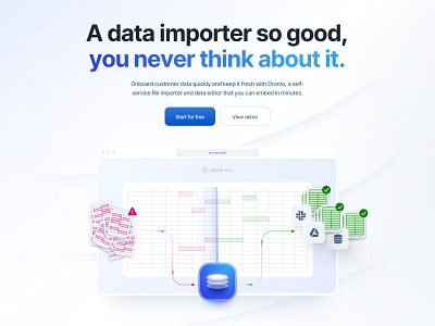 New hero section for dromo.io data design hero importer scan section spreadsheet validate web