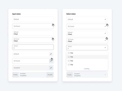 Input & Select states active add components deafult disable dropdown figma hover input library product design select ui