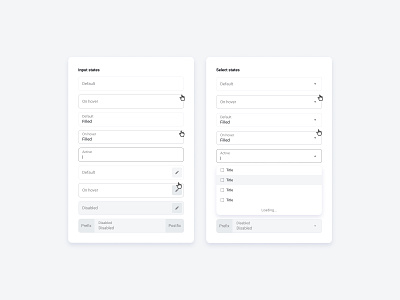 Input & Select states active add components deafult disable dropdown figma hover input library product design select ui