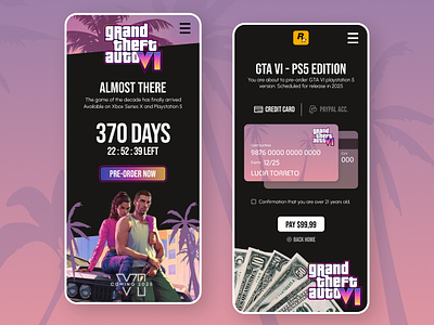 GTA VI - Checkout Credit Card Payment #DAILYUI checkout credit card dailyui design game gradient grand theft auto graphic design gta 6 gta iv gta v gta vi mobile presale rockstar ui video game web