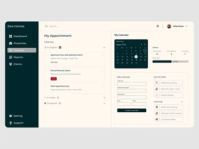 My calendar UI admin analytics calendar dashboard dashbord design planner ui