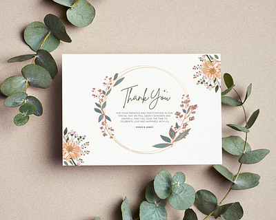 Thank You Card Design Concept beige cute flower minimalist social media thankyou card wedding