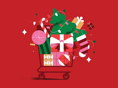 Vilnius Outlet | Christmas 2023 candy christmas christmaslights christmastree decoration design festive flatillustration gifts holidays illustration shoppingcart stocking vector