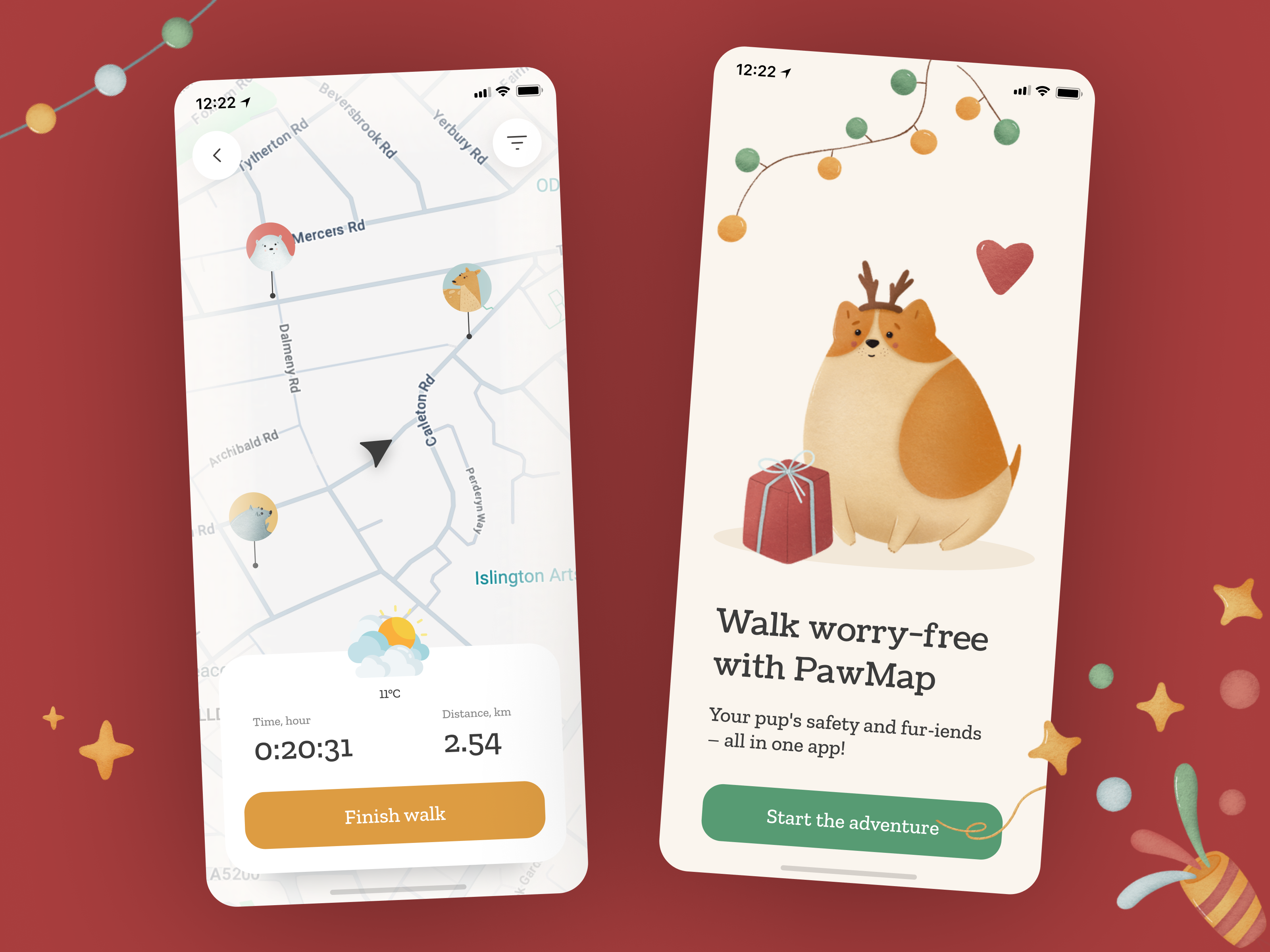 PawMap - Christmas Edition app christmas christmasedition design dogs map mobile pets ui ux wintervibes