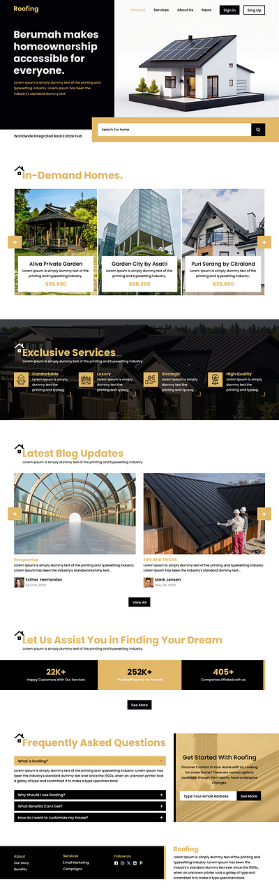 Roofing Service Landing Page UI Design design landing page design roofing service page roofing service website ui ui design