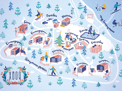 Map of the recreation center art blue character christmas forest graphic design holiday house illustration lake map poster rest vector winter