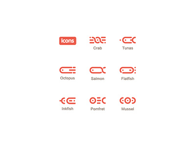 Animation of Seafood Icons ae animated animation crab flatfish icon icons inkfish line loading logo motion effects mussel octopus pomfret red salmon seafood tunas white