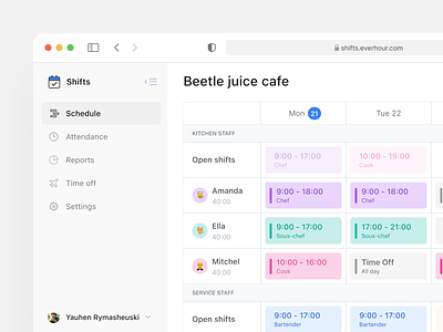 Shifts by Everhour clean dashboard design planning schedule shift shifts ui ux web