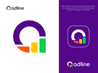 Adline a letter accounting app icon bookkeeping business creative finance graph grow icon letter a logo management mark modern money monogram simple solution symbol