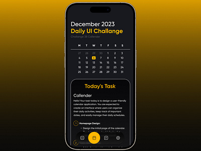 Daily UI Design Challenge Calendar | #uix101 app calendar dailyui dailyuiapp design ui uidesing uix101 ux yellow