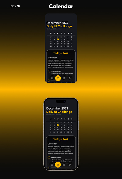 Daily UI Design Challenge Calendar | #uix101 app calendar dailyui dailyuiapp design ui uidesing uix101 ux yellow
