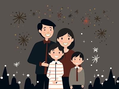 New Year's Sparkle - Family Watch Fireworks illustration new year new year illustration seasonal illustration