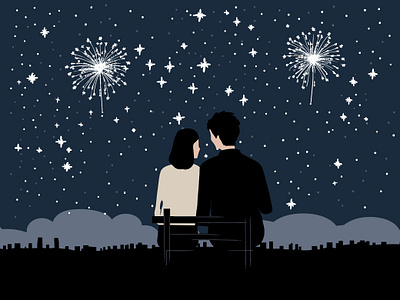 Romantic New Year's Eve - Watching Fireworks Together firework firework illustration illustration new year seasonal illustration