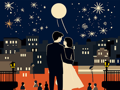 Happy Couple Amidst Fireworks couple firework firework illustration illustration new year seasonal illustration