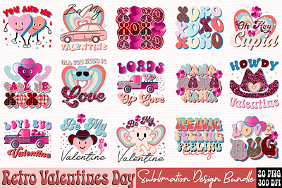 Retro Valentines Day Sublimation Design Bundle couple