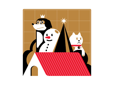 Christmas is coming cat christ christmas design digital dog editorial gold home house icon illustration party red snow snowman star vector