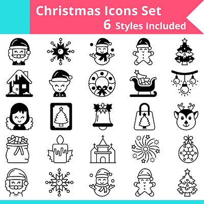 Christmas Icon Set celebration christmas christmas icon set christmas icons christmas tree creackers fireworks graphic design icon set icons party santa claus ui vector vectors wreath