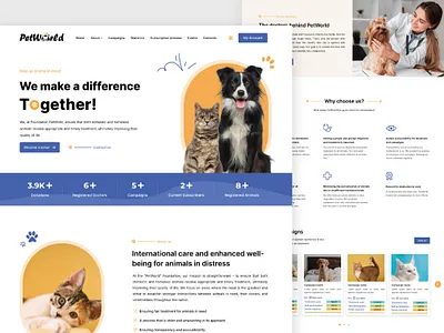 Pet donation website design campaign cat clean design doctor dog donation foundation graphic design header hero illustration landing page minimal pet pet donation ui ui design web design website design