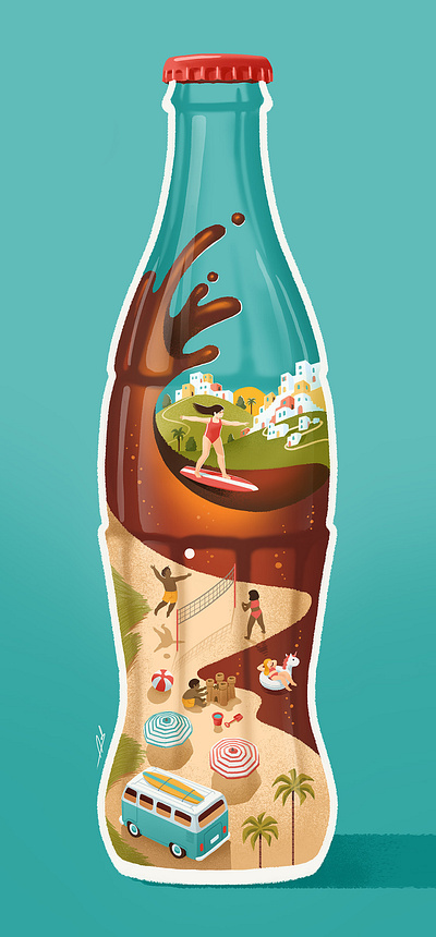 Illustration for Peix edition beach beverage bottle brand calendar children coke drink holiday kids relax summer surfing