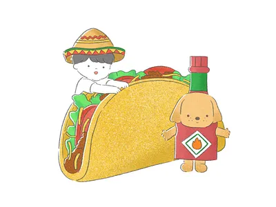 Tacos cartoon digital art digital illustration dog drawing food hot sauce illust illustration mexican mexican food pet procreate puppy tacos