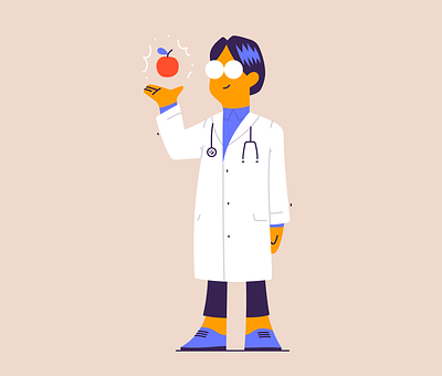 Doc and Apple apple apple a day character character design doctor drawing hand drawn health human illustration illustrator lab coat minimal qillo vector
