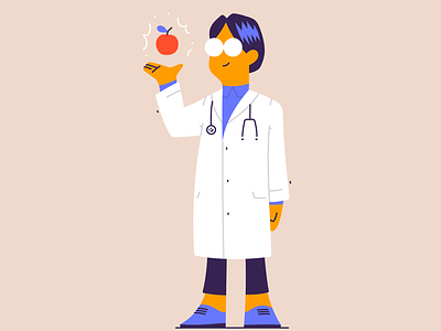 Doc and Apple apple apple a day character character design doctor drawing hand drawn health human illustration illustrator lab coat minimal qillo vector